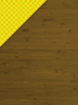 Wooden background with orange yellow plaid pattern in the corner