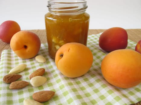 Homemade apricot jam with almonds