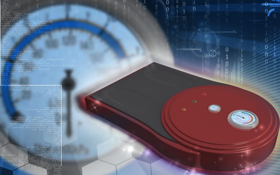 Digital illustration of weigh machine in colour background