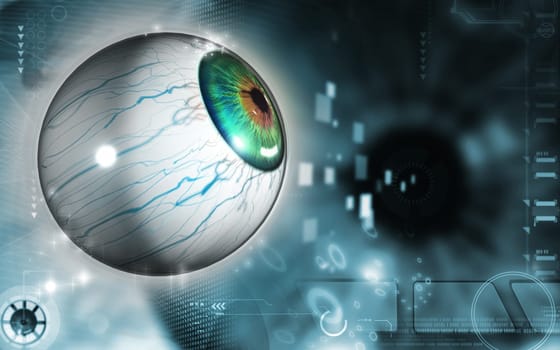 Digital illustration of eye in colour background