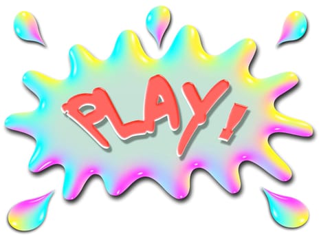 The word play is shown on top of a stylized splash of water, very colorful, and rainbow like.
