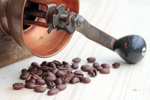 Coffee beans and coffee grinder