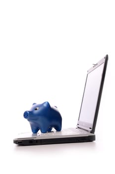 Notebook with a blue piggy bank