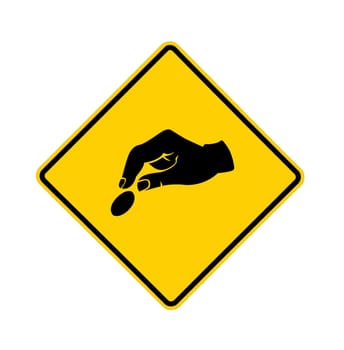 Yellow road sign with hand paying in black, with path
