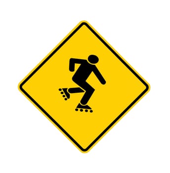 Yellow road sign - skater on black with path