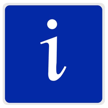 Blue road sign with white information symbol, with path