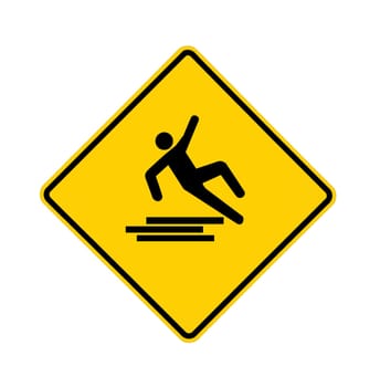 Yellow road sign with slipping man, with path