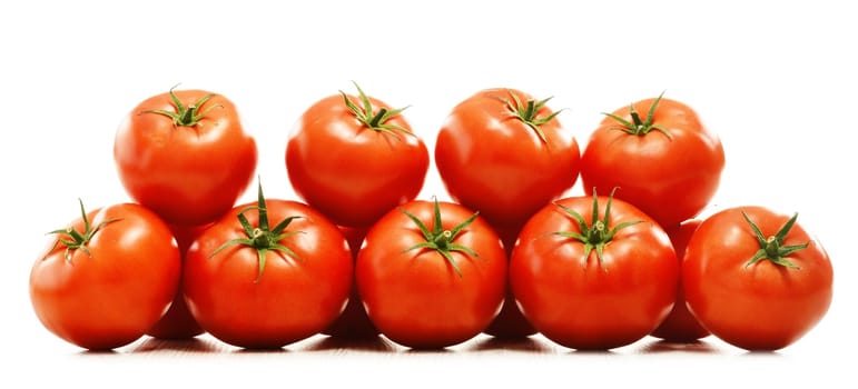 Composition with organic tomatoes on isolated on white background