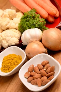 Cooking ingredients on a kitchen table