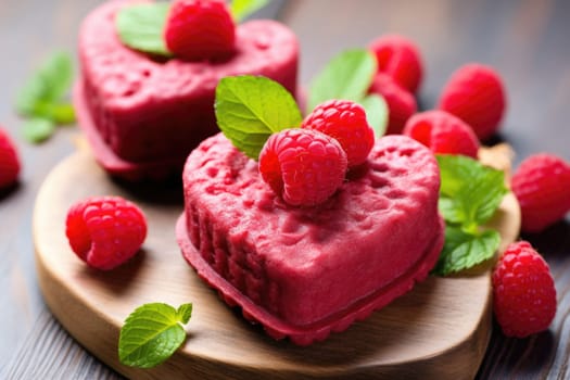 Heart shaped red velvet cake for Valentine's day on dark background. Tasty homemade dessert. AI Generated