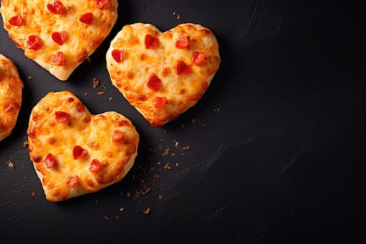 Heart shaped pizza. Happy St. Valentine's day. Love symbol. American and Italian fast food. AI Generated