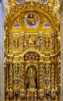 Gold-leafed altar in a historic baroque church in Pelourinho in Salvador, Bahia