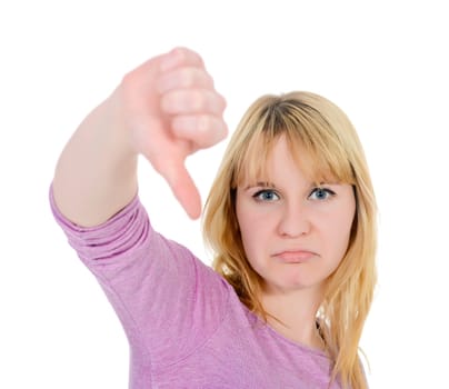 Woman shows off her thumbs down