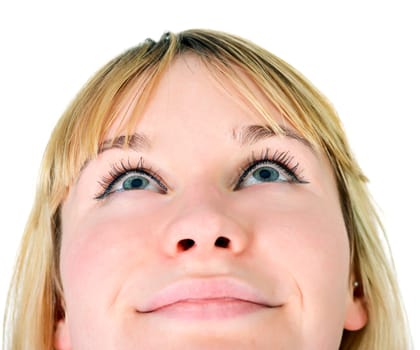 Woman looks up
