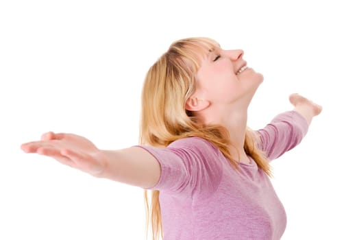 laughing woman cheers