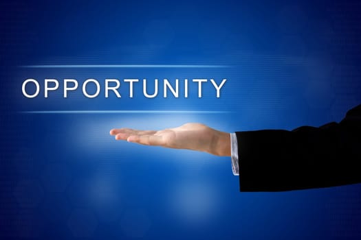 opportunity button with business hand on a touch screen interface