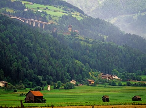Austrian landscape with village and castle
