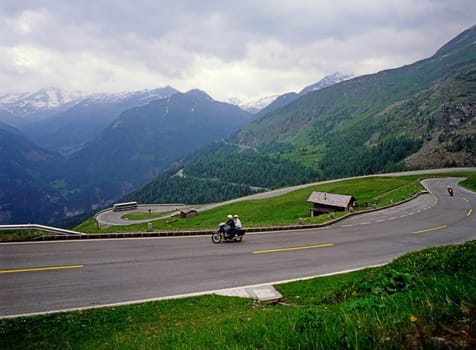 Alpine Road in Austria with traffic
