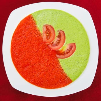 Bowls of  vegetable soup in a Mexican restaurant