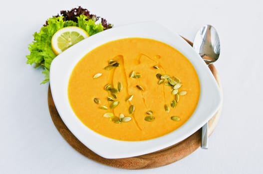 Bowls of  vegetable soup in a Mexican restaurant