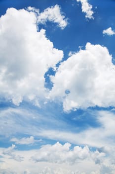 Blue sky background with white clouds in summer time.