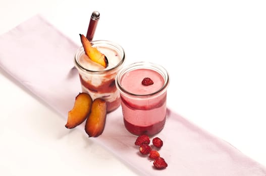 Curd dish prepared with fruit in the glass
