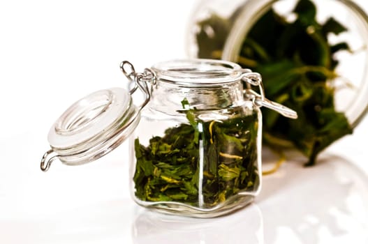 dried wild garlic in storage glasses