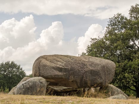 Low point of view looking into the opening of these megaliths