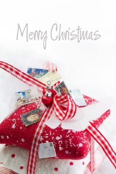 close up of greeting card with text for christmas