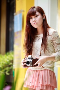 Outdoor summer portrait of young pretty cute girl for adv or others purpose use
