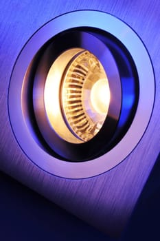 Macrodetail of a warm white COB LED in blue light