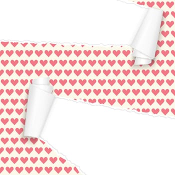 vector of ripped open paper hearts background