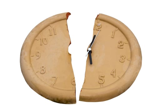 a broken clock face against a white background with a clipping path