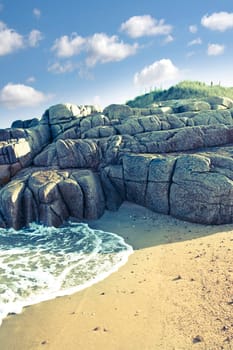 old natural rock formation on a coastal beach in county Donegal, Ireland