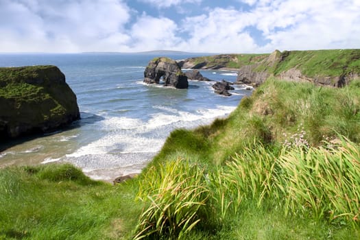 a view from the cliffs in Ballybunion county Kerry Ireland of the Virgin rock and coast