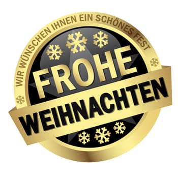 Button with banner " FROHE WEIHNACHTEN """