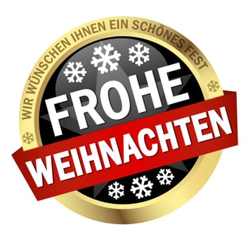 Button with banner " FROHE WEIHNACHTEN """