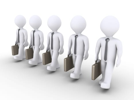 3d businessmen are in a row and are walking together