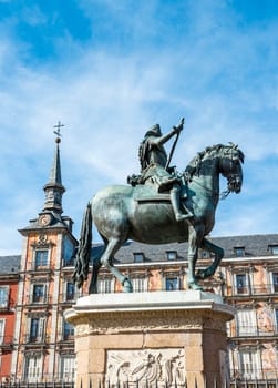 View of Statue of King Philips III, Plaza Mayor, Madrid, Spain