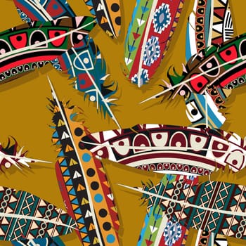 Ikat feather seamless  pattern design