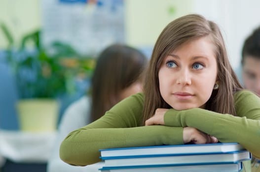Student girl thinking about break