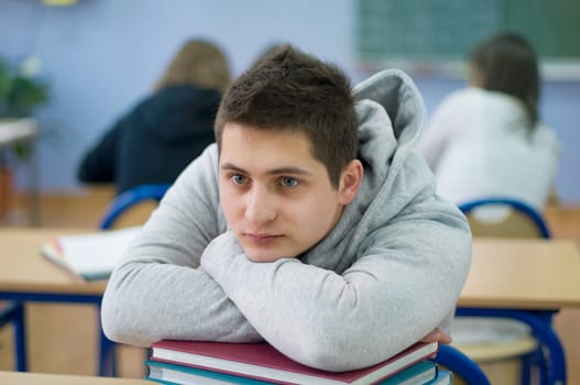 Bored student waiting for break