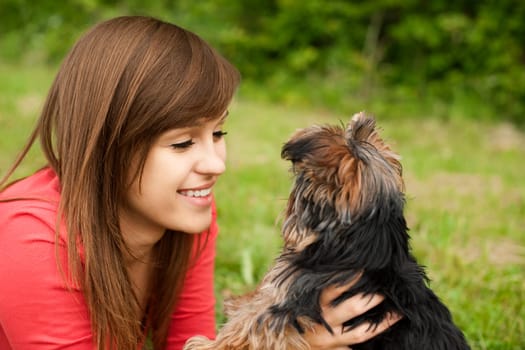 Playing with cute puppy
