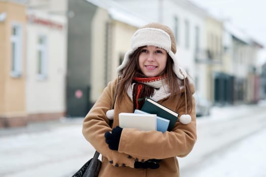Student girl in wintertime