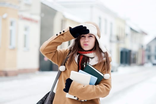 Student girl in wintertime
