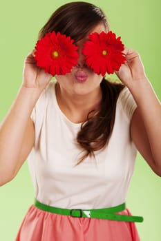 Woman have fun with spring flower