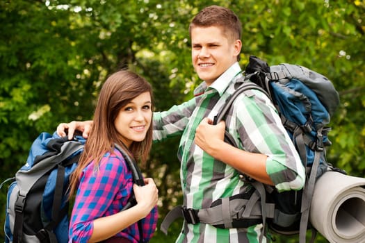 Hikers in forest