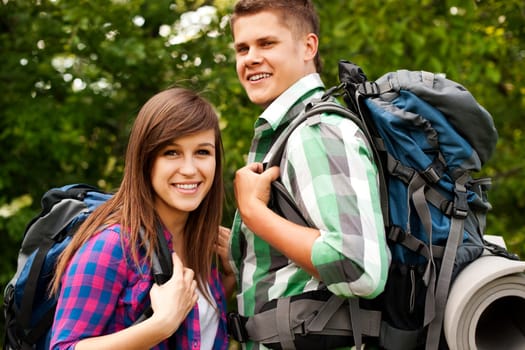 Hikers in forest