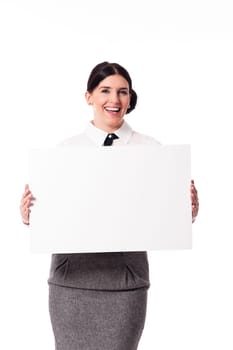 Businesswoman holding blank sign
