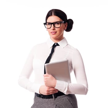 Beautiful businesswoman holding digital tablet
